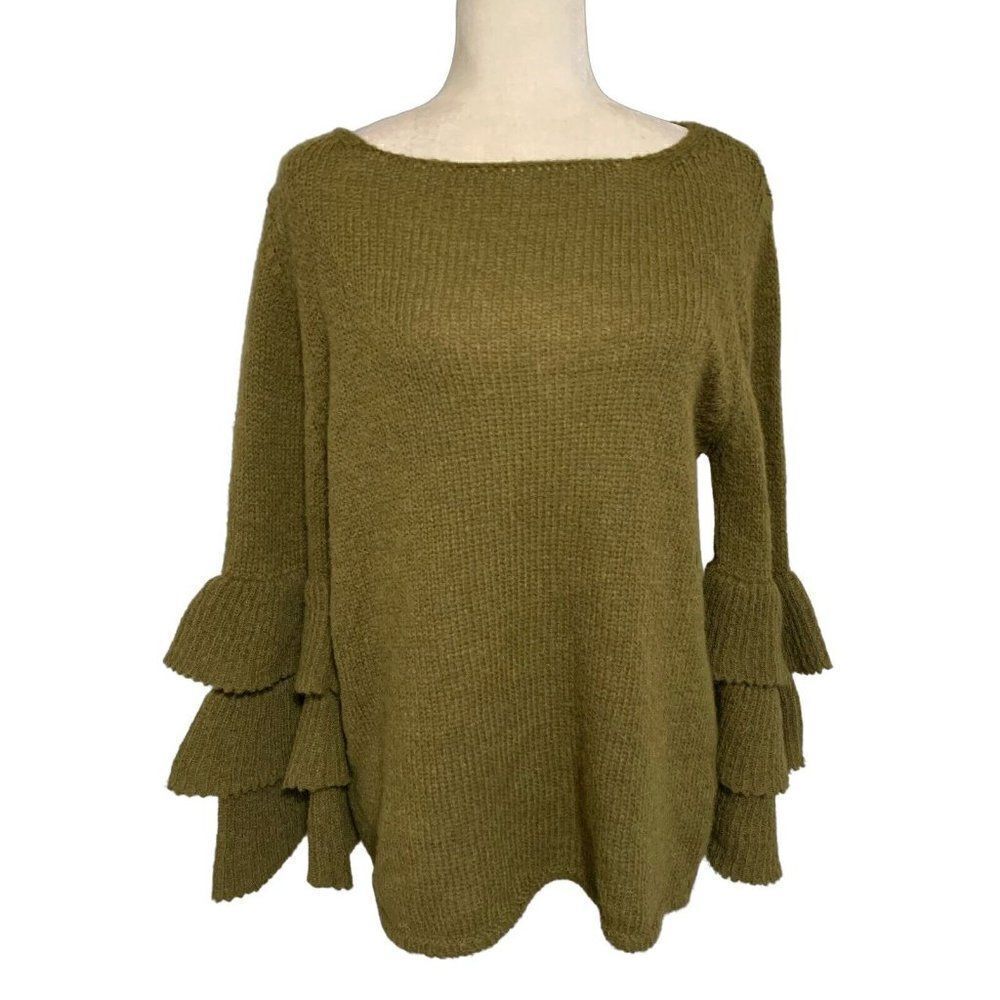 gio gio womens solid moss green Bell long sleeve sweater top large italy